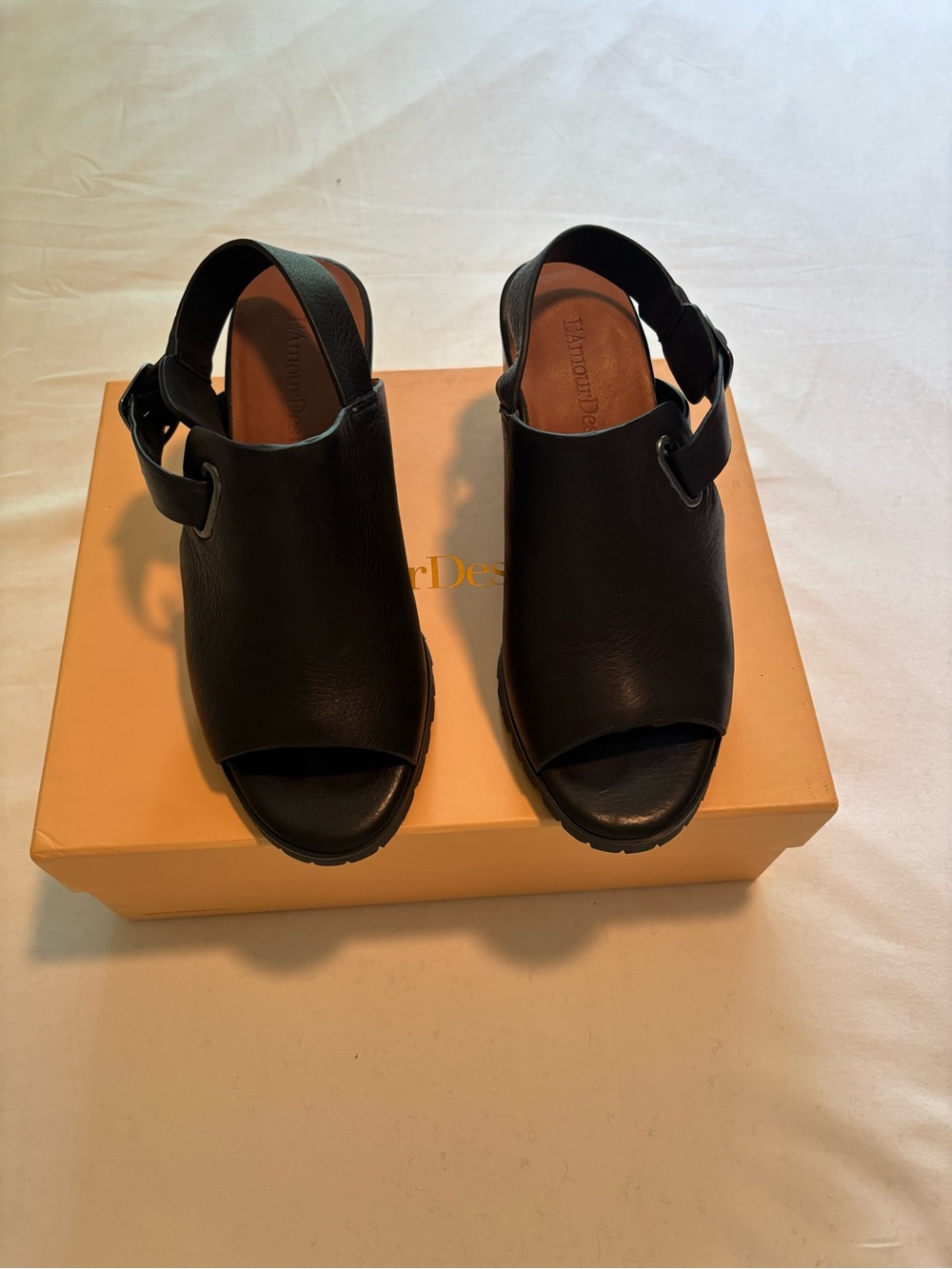 L’Amour Des Pieds Black Leather Quentin Slingback Platform Heels